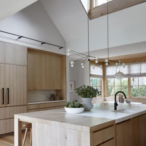 White oak cabinets paired with butcher block countertops