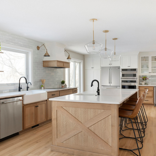 white oak cabinets in a farmhouse-style design